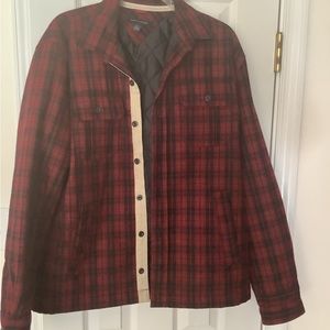 Tommy Hilfiger L Men Quilted Red Plaid Flannel Jacket Wool Blend Buttons Up